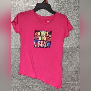 Athletic Works "Don't Run Fly" Butterfly Print Pink Tie Knot Top Girls 6-8